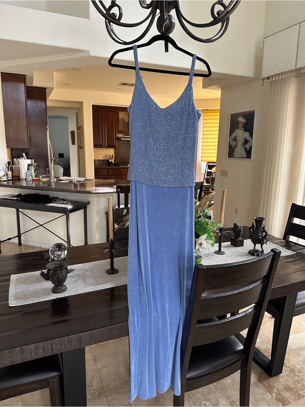 Blue Sparkle V-Neck evening gown